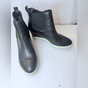 Ralph Lauren Boots Womens 8.5 B Reade Wedge Heels Chelsea Pull On Black Leather